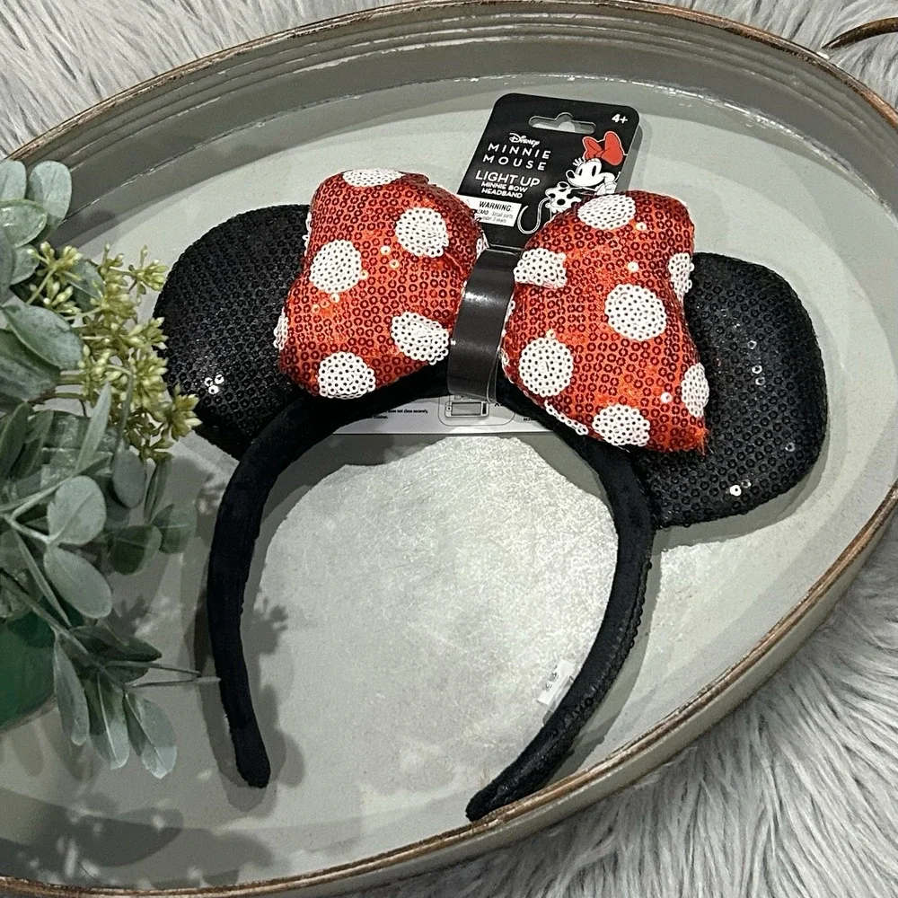Disney Minnie Mouse Light Up Sequin‎ Minnie Bow Headband NEW